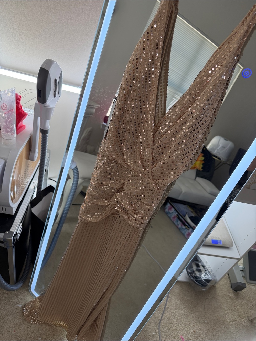 Zara Sequin Ruched V-Neck Maxi Dress in Champagne Size XS - Picture 9 of 11